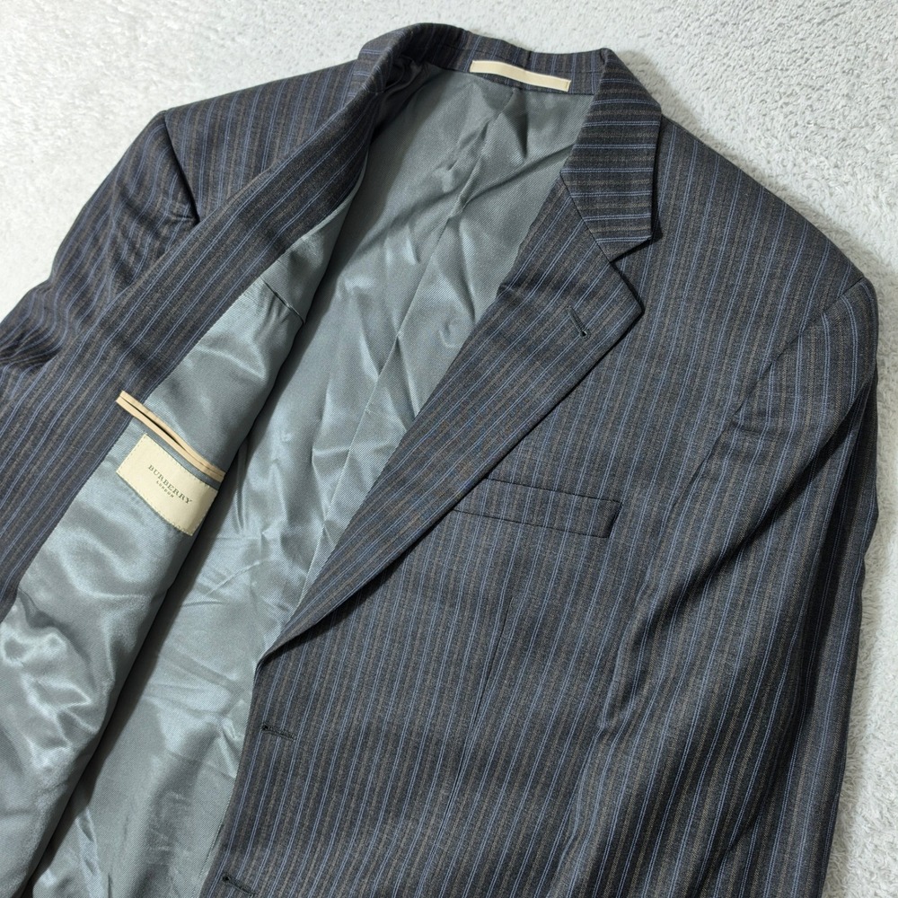 Burberry Sport Coat Mens 42‎ REG Brown Blue Pinstripe Wool Kensington Blazer